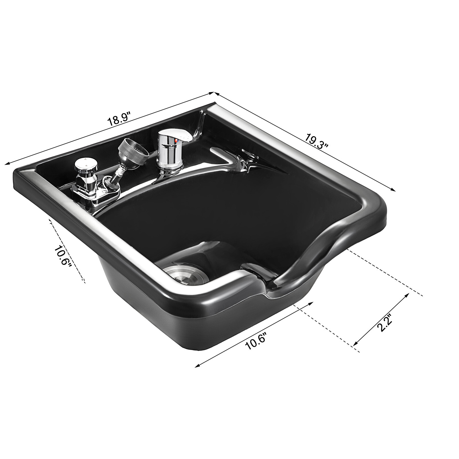 VEVOR Black Square ABS Plastic Shampoo Bowl Salon Pool SPA Plastic Spa Cabinet