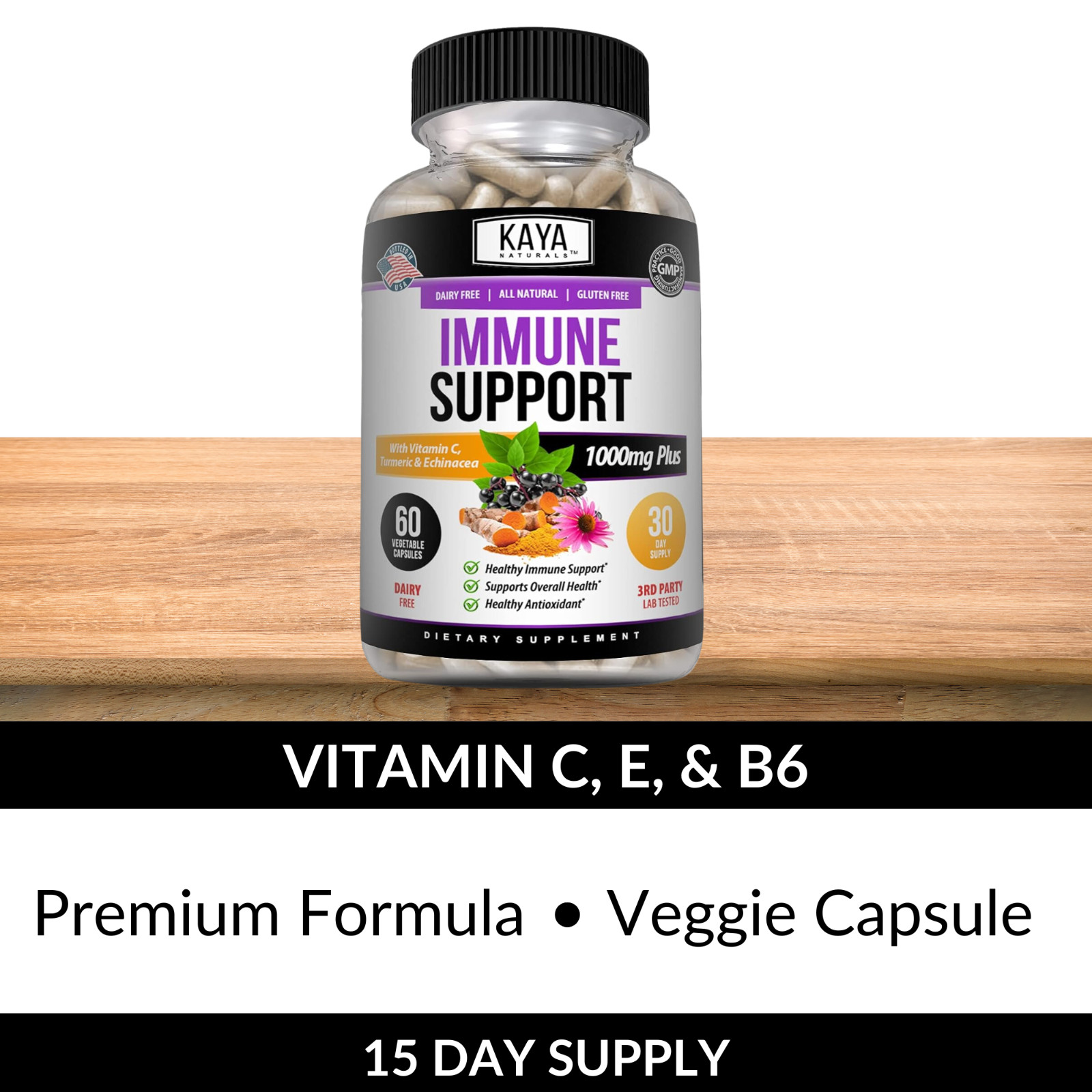 Immune System Booster, Vitamin C, Elderberry, Zinc, Probiotics, Echinacea