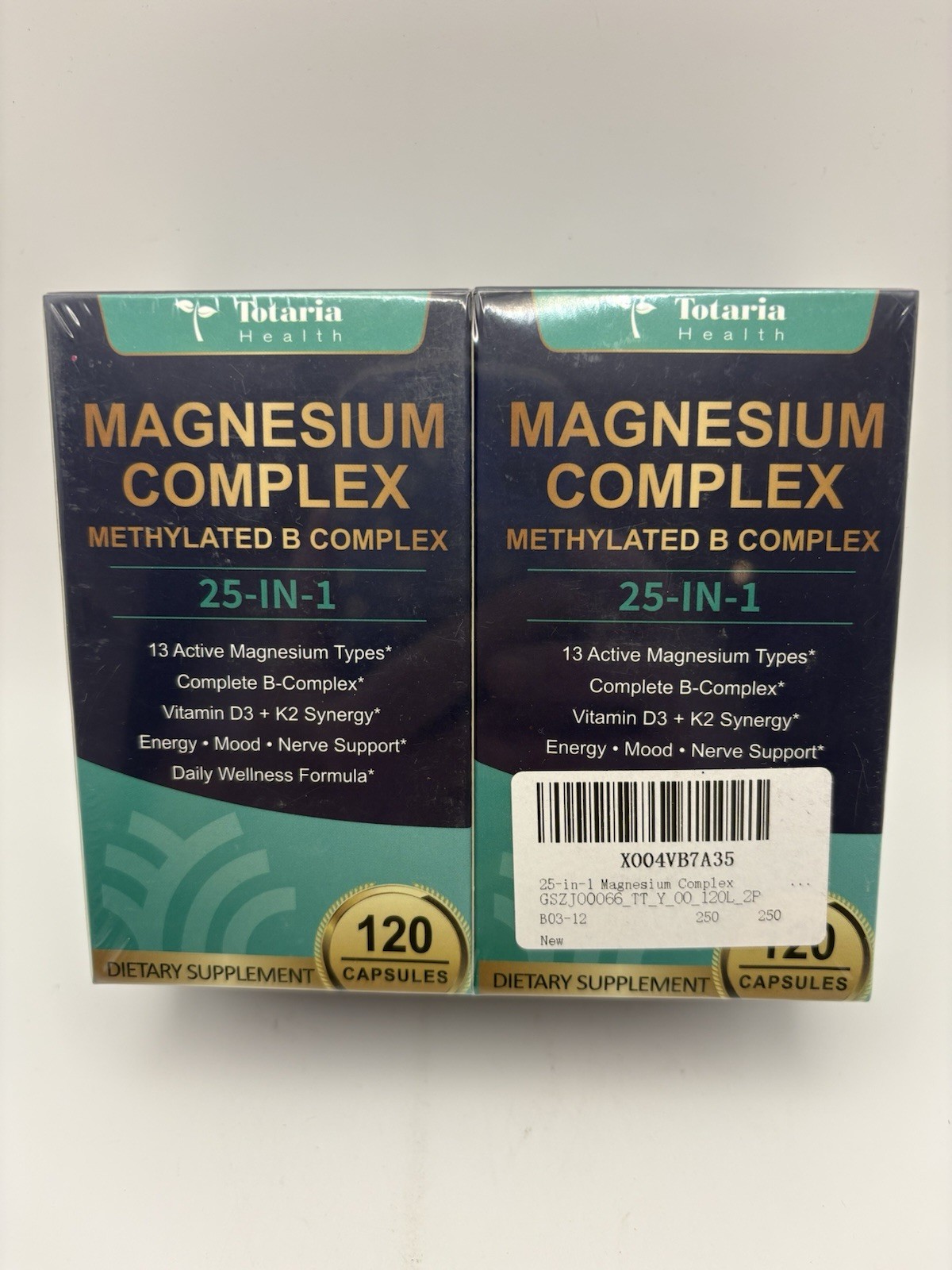 Totaria Magnesium Complex 25 in 1 Methylated B Complex 120 Capsules Each 2 Pack