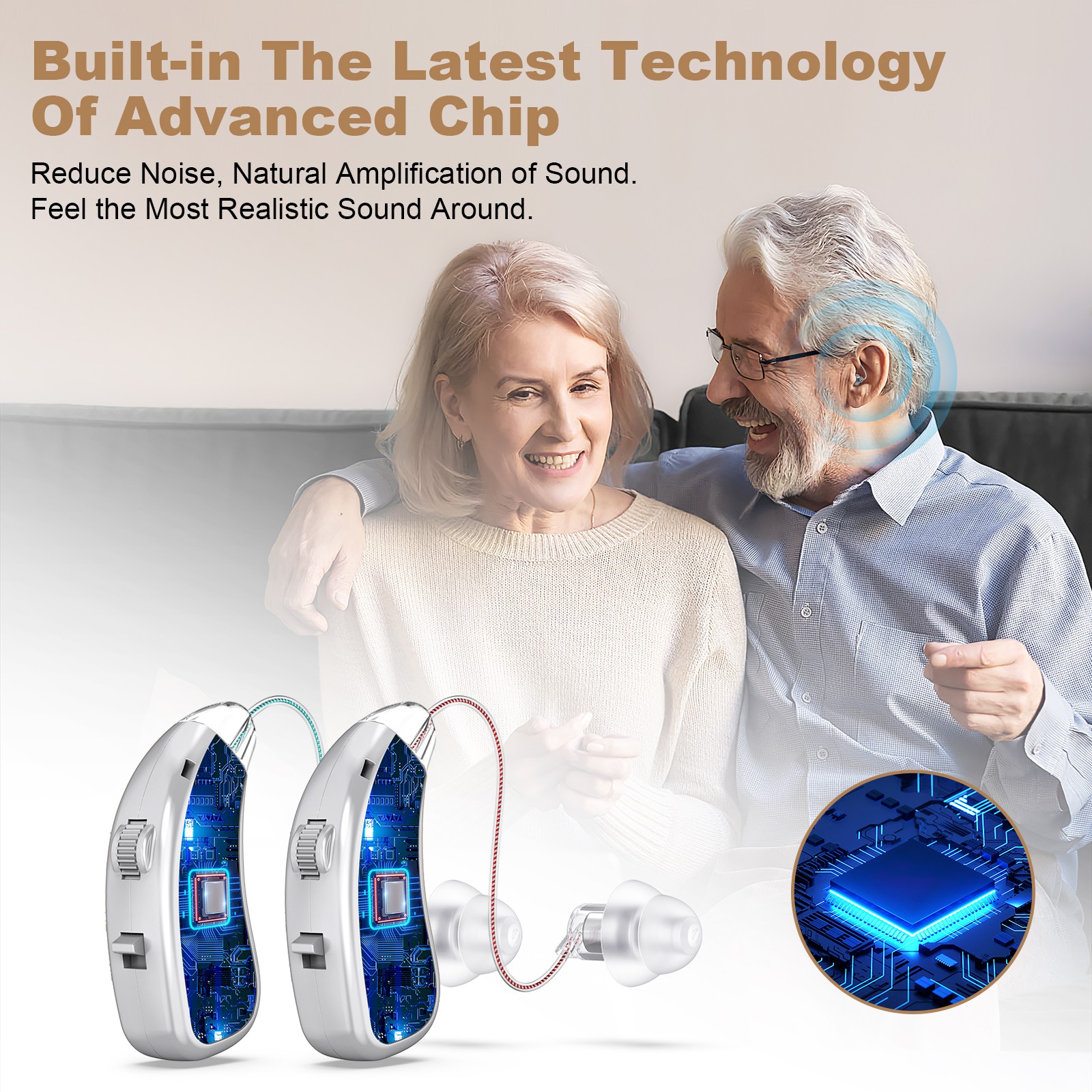 BTE Digital Rechargeable Hearing Aid For Severe Hearing Loss With Charging Case