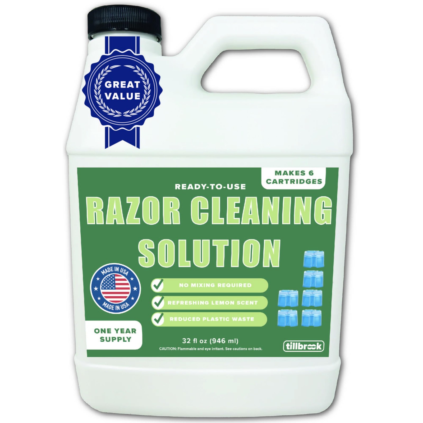 Tillbrook Electric Razor Cleaner – 1 YEAR SUPPLY – 32 oz Shaver Cleaning Solu…