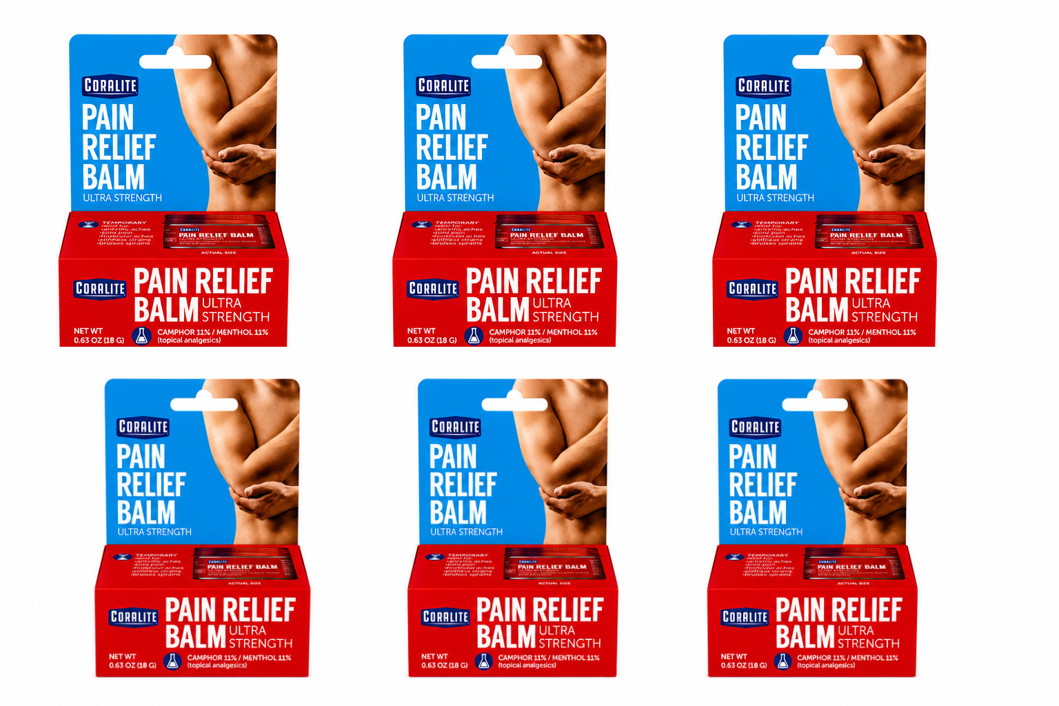 Coralite Pain Relief Balm Ultra Strength 6 Pack 0.63 oz Muscle Joint Relief