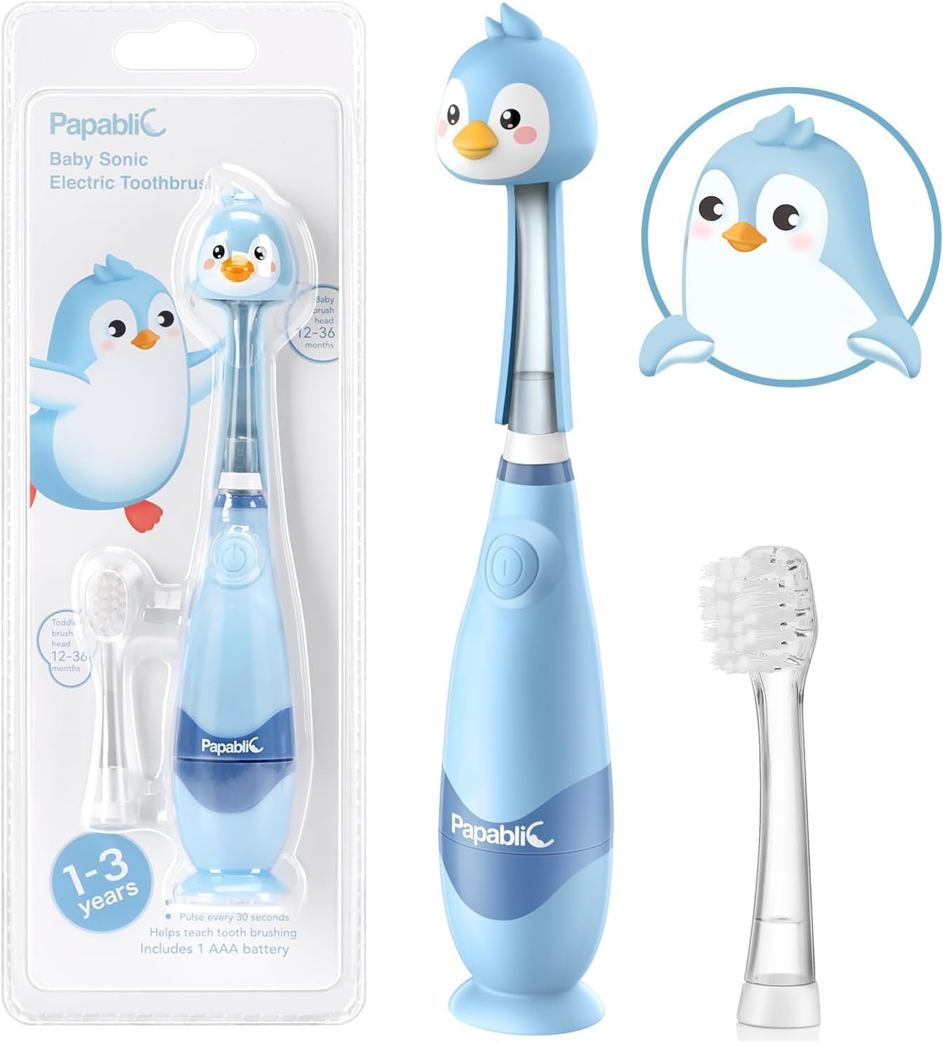 Toddler Sonic Electric Kids Toothbrush for Ages 1-3 Years, Baby Electric Toothbr