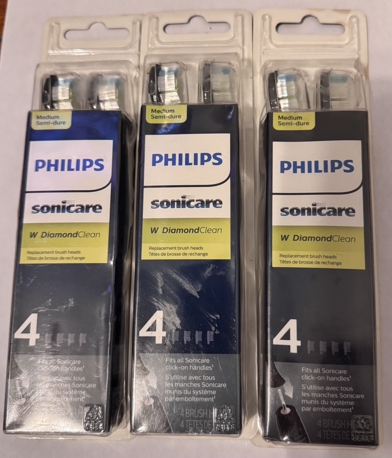 LOT OF 3 Philips Sonicare W DiamondClean Replacement Brush Heads Black HX6064/95