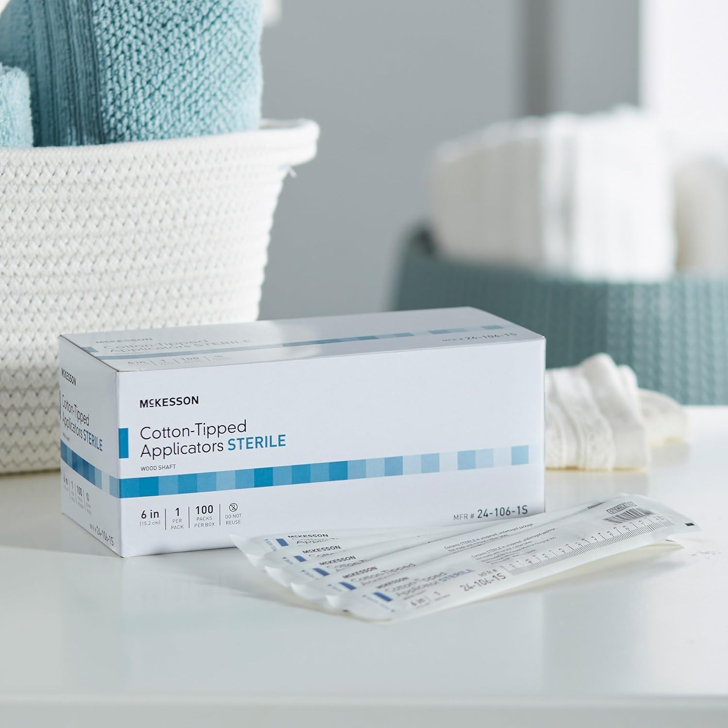 McKesson Cotton Tipped Applicator, 6 in [100 Count] Long Sterile Medical Swabs,