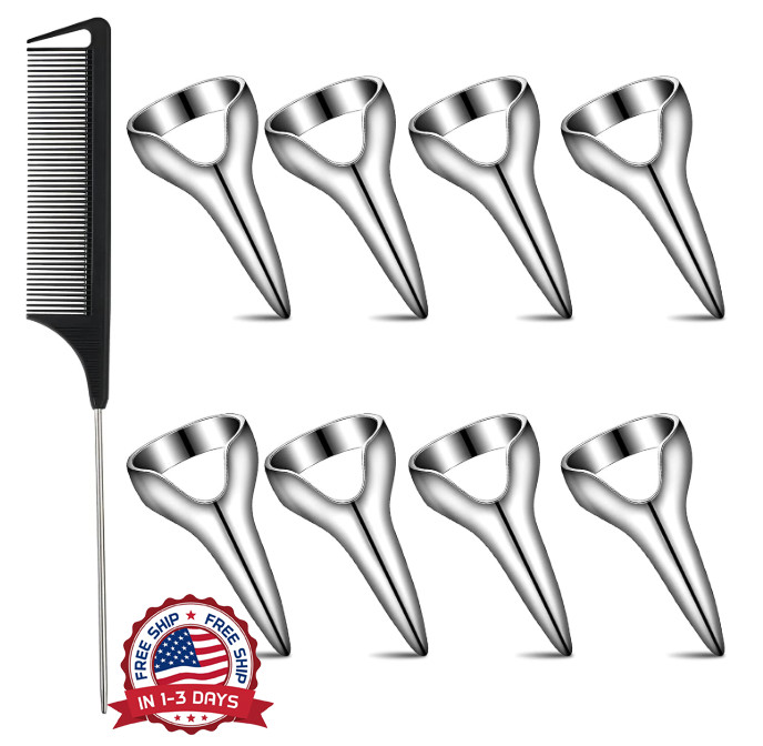 9Pcs Hair Parting Rings Metal Finger Selecting Tools Steel Comb Braiding Kit