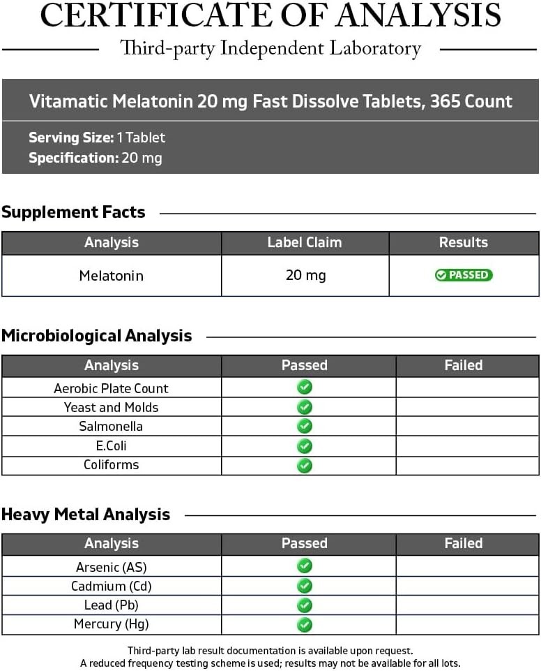 Vitamatic Melatonin 20 mg Tablets | Vegetarian, Non-GMO, Gluten Free | 1 Year…
