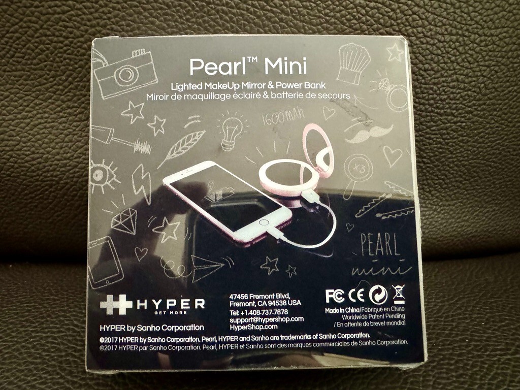 [HYPER] Pearl Mini LED Compact Mirror & Power Bank – 1600mAh USB Battery Pack