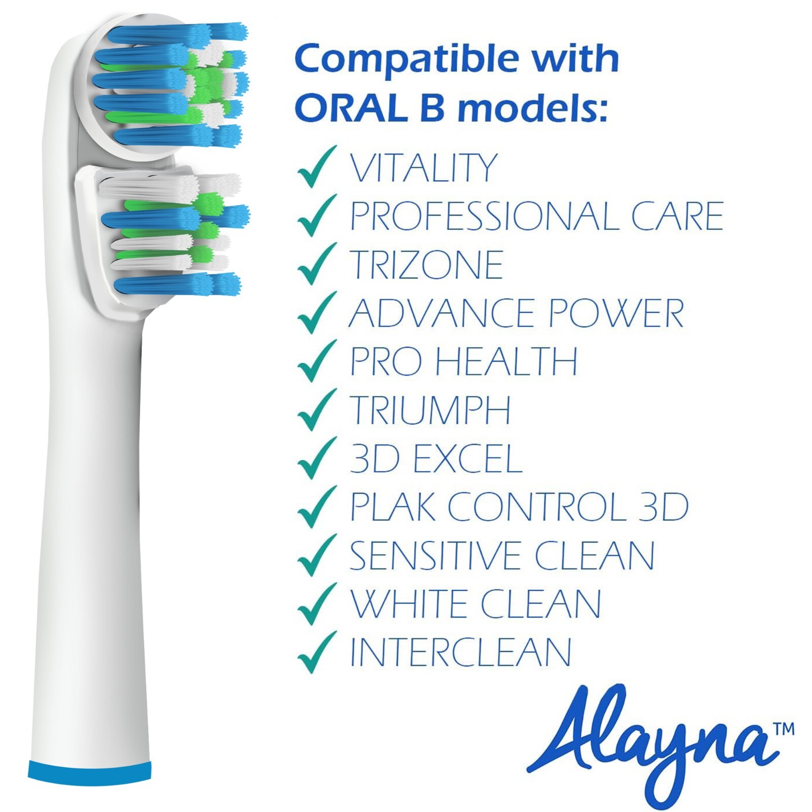 Alayna Replacement Toothbrush Heads Compatible with Oral B Dual Clean 4 Pack