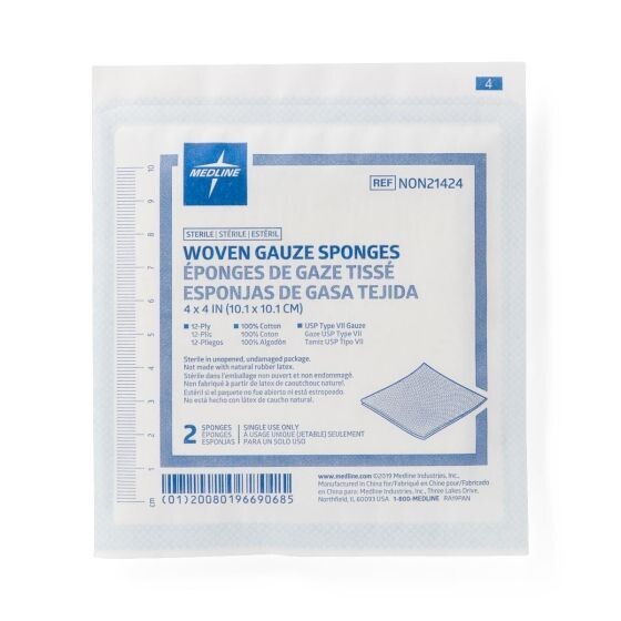 Woven Sterile Gauze Sponges, 4″ x 4″, 12-Ply, 2/Pack – 2 Boxes of 50