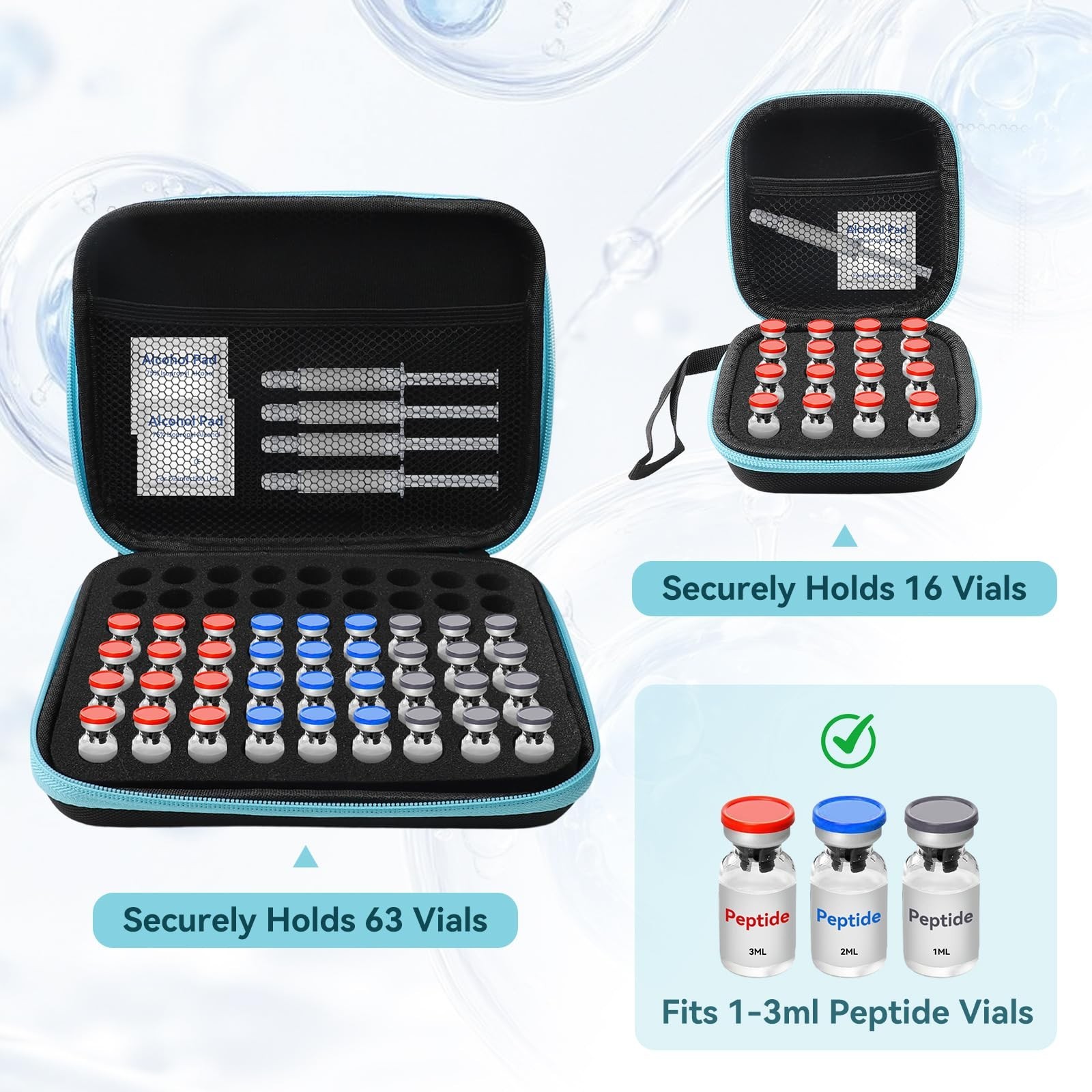 2 Pack Peptide Storage Case Organizer – 63 & 16 Slot for 1ml 2ml 3ml Bottles, Me