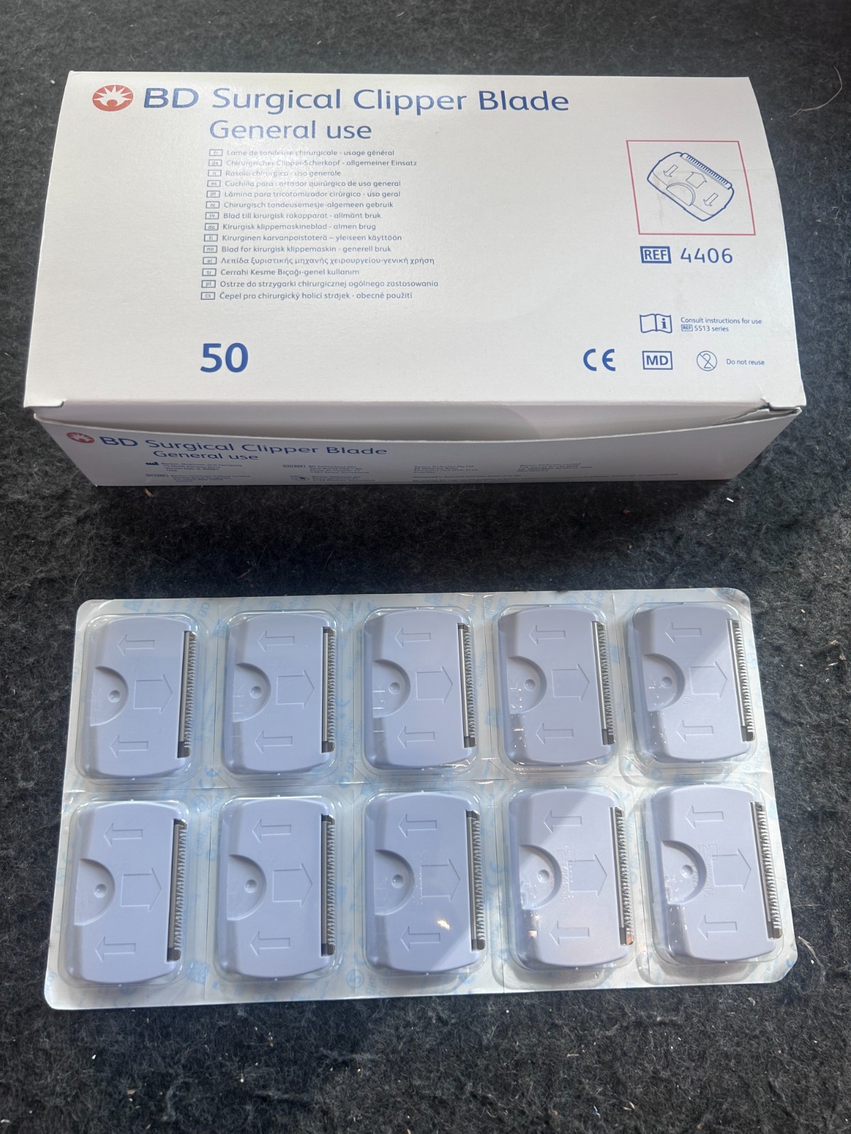 50 BD Surgical Clipper Blades 4406 General Hair Use. Box of 50 Exp07/2029