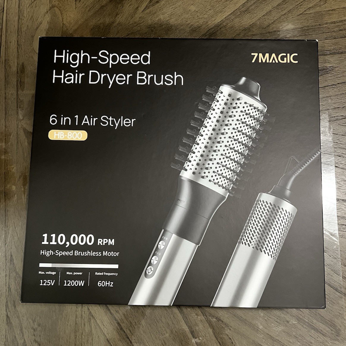 7MAGIC HB-800 6-in-1 Ionic Hair Dryer Brush 1200W Travel Black/Silver
