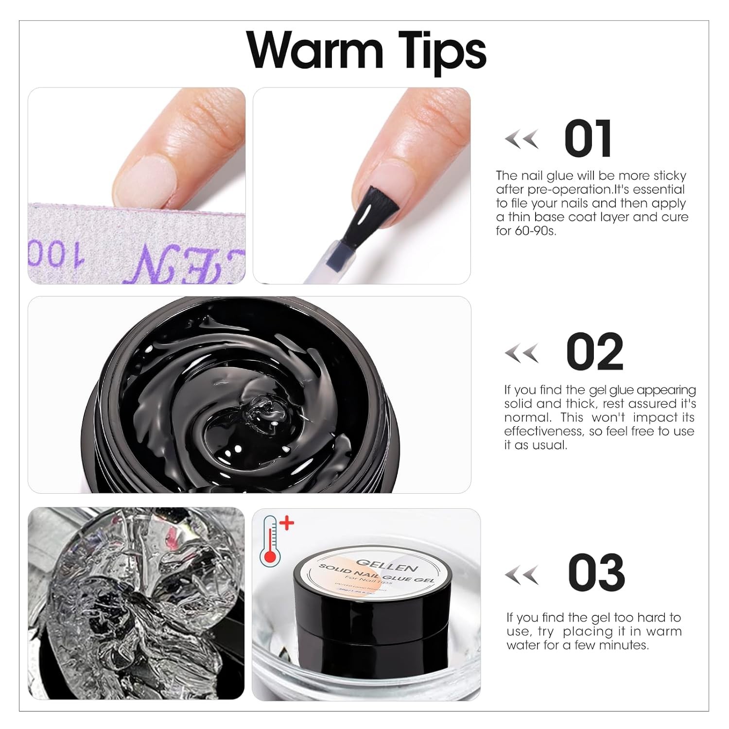 Solid Nail Glue Gel for False Nail Tips, Huge Capacity 15g Press on Solid Acr…