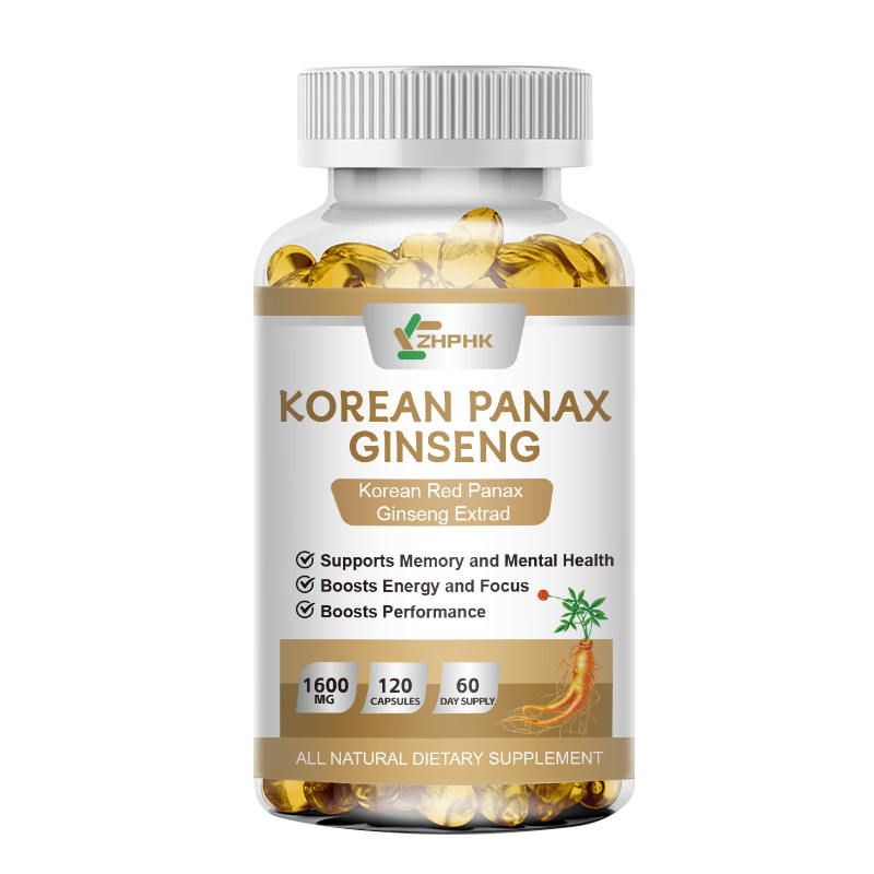 Organic Extra Strength Red Korean Panax Ginseng Capsules,1600mg Energy Focus