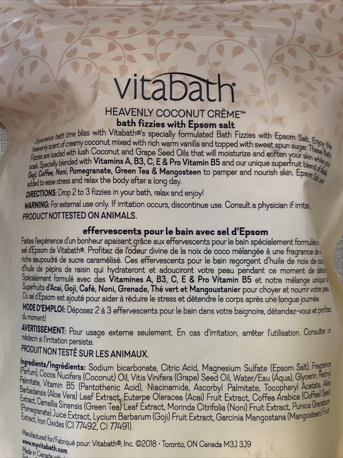 Vitabath Bath Fizzies Heavenly Coconut Creme 10 oz Fizzy Spa Bath