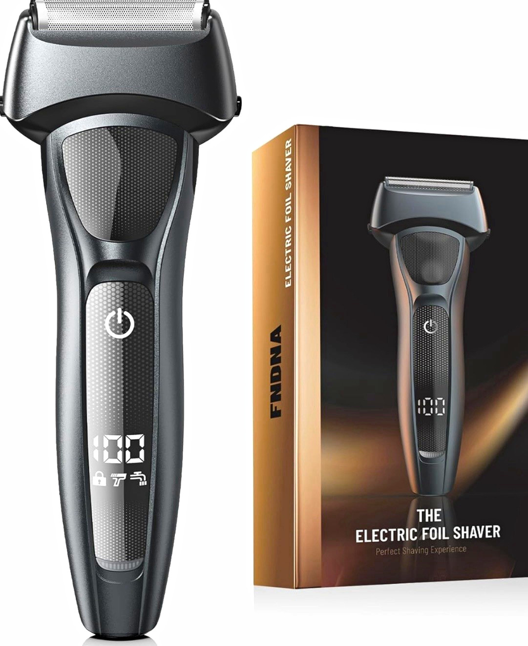 FNDNA Men’s Electric Facial Foil Shaver, 1 Head, LED Display, Black