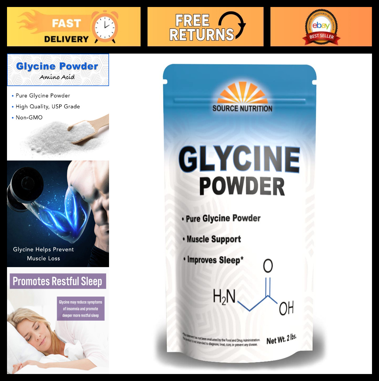 Glycine Powder 2 lbs – Supports Sleep, Muscle Energy, Strength & Memory Boost