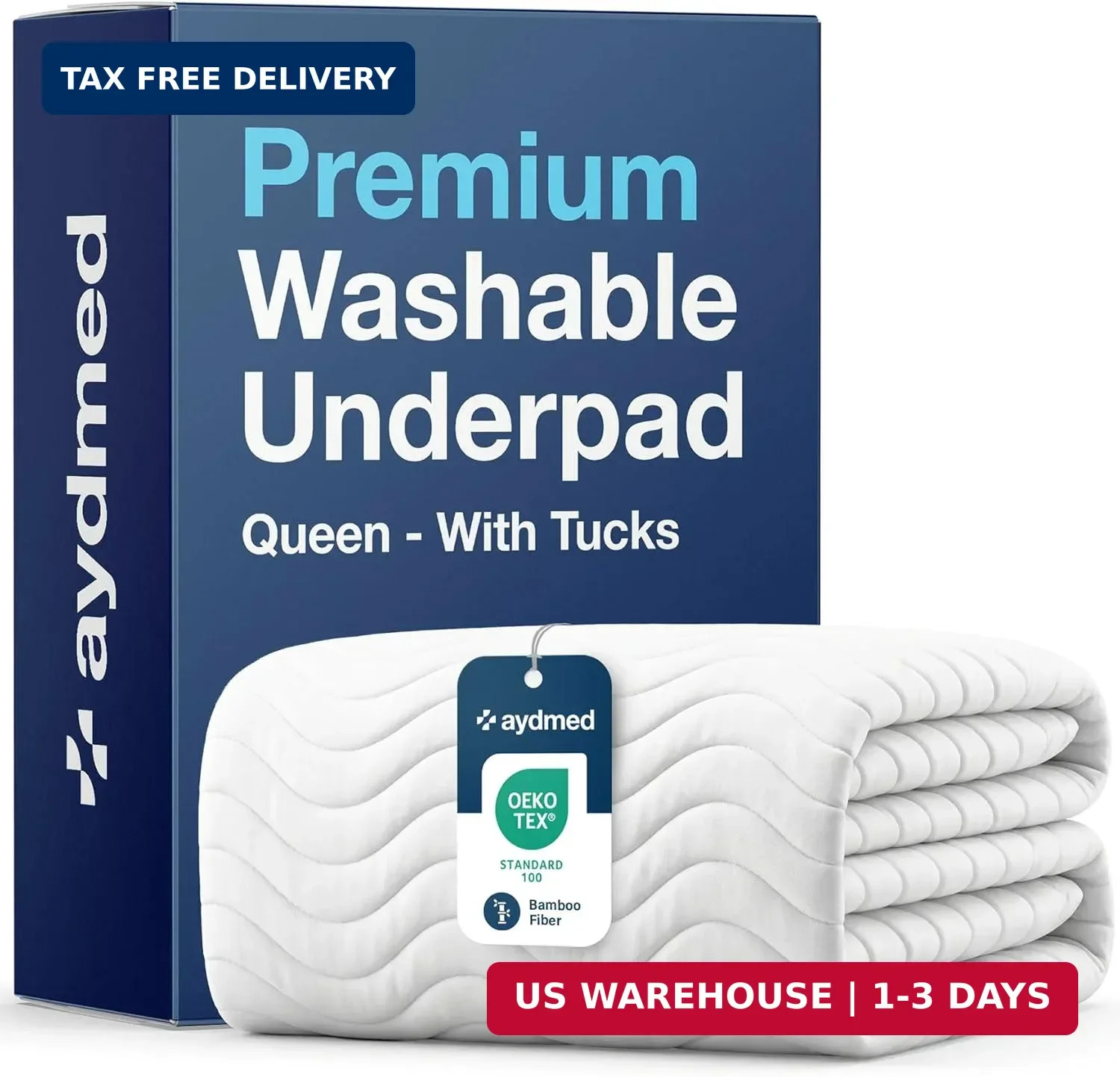 AYDMED Premium Bamboo Washable Incontinence Bed Pad with Tucks | for Queen Beds