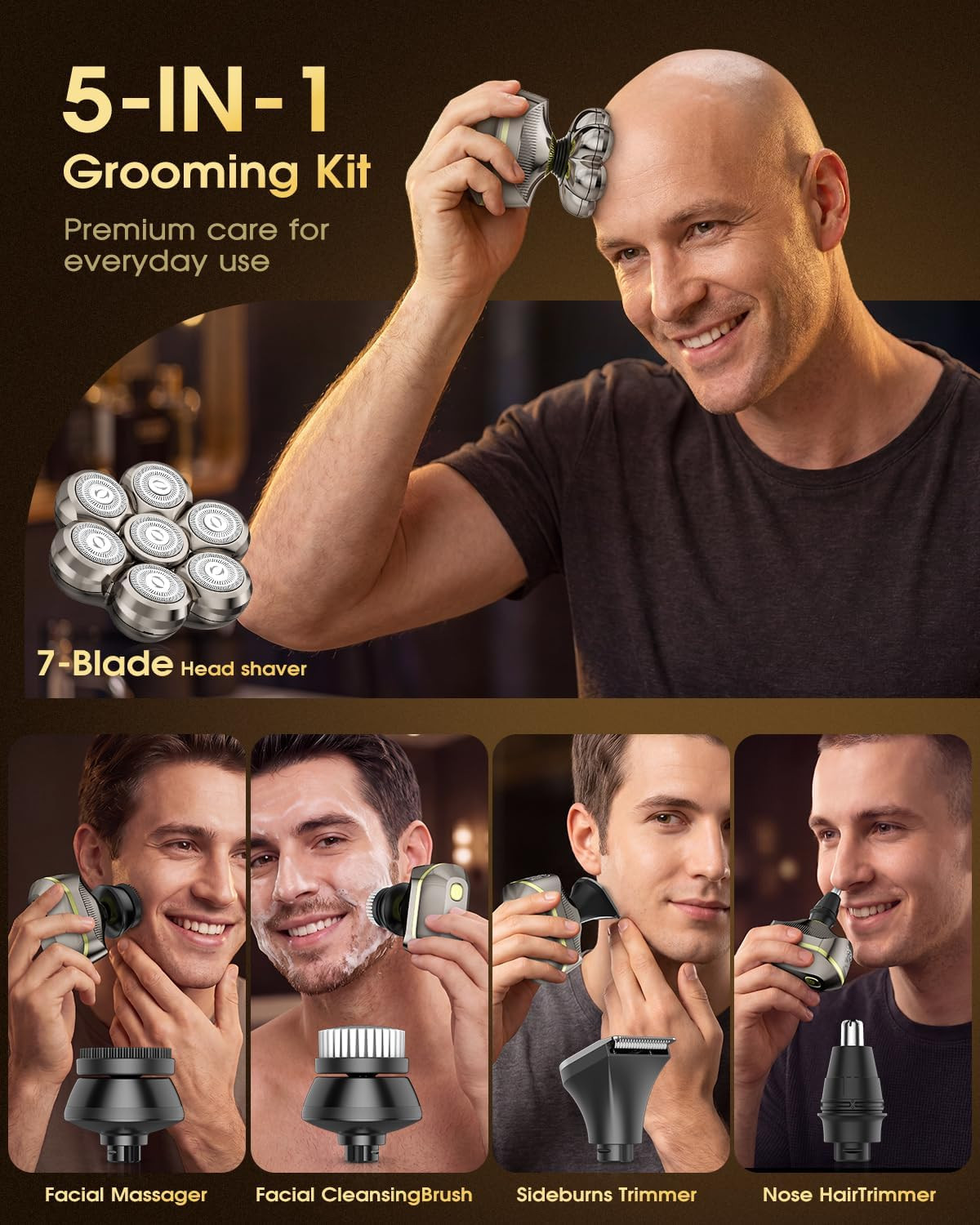 7D Head Shavers for Bald Men, Close & Smooth Electric Razor for Head & Face, IPX