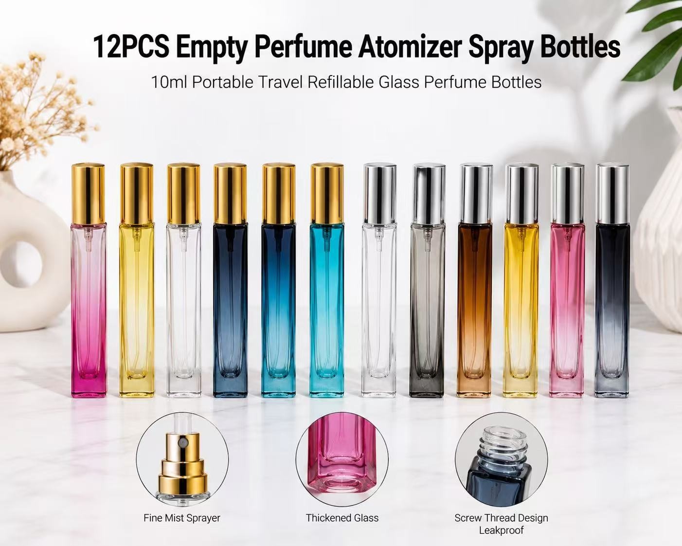 12 Pack 10ml Refillable Perfume Spray Bottles Travel Glass Atomizer Fine Mist M
