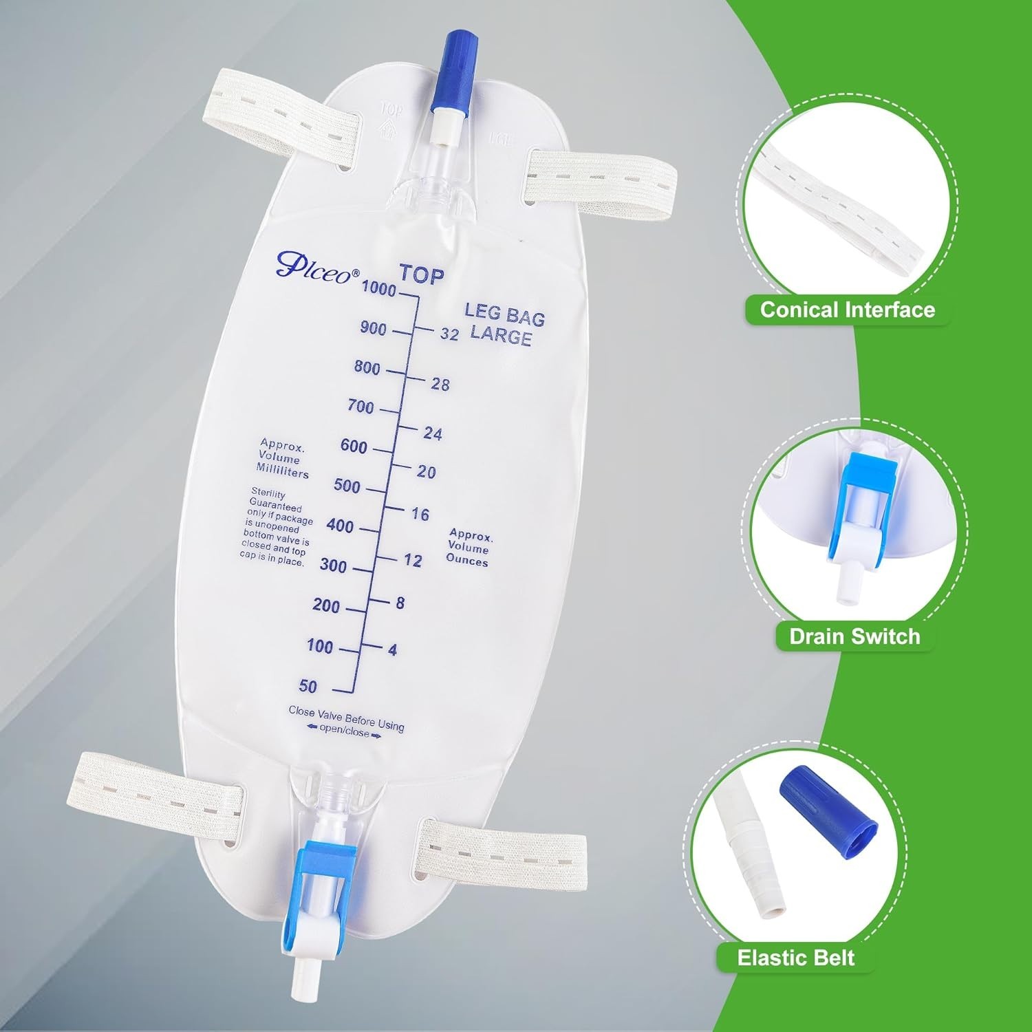 High-Quality 1000ml Leg Bag With Anti-Reflux Valve and Comfortable Cloth Straps