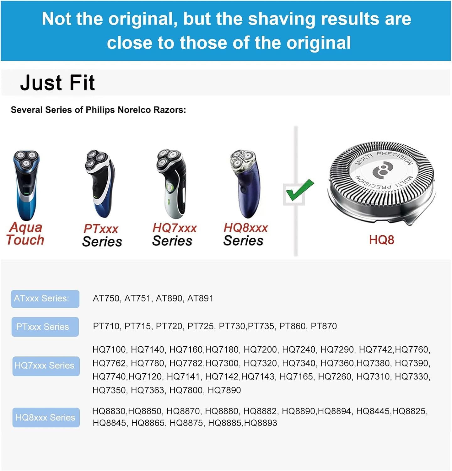 HQ8 Replacement Heads for Philips Norelco Shavers, HQ8 Blades, 3 Pcs/Pack | Comp