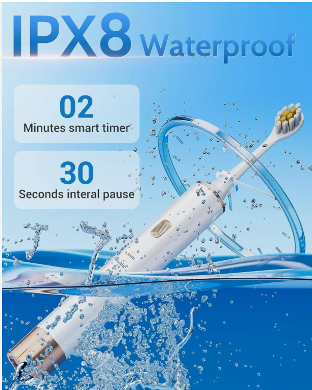 2 Pack Electric Sonic Toothbrush 6 Modes USB Rechargeable W/ 12 Replacement Head