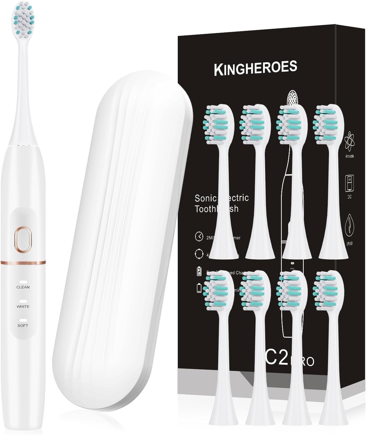 Electric Toothbrush Set Comes W/ 8 Brush Heads & Travel Case,4 Modes W/ 2