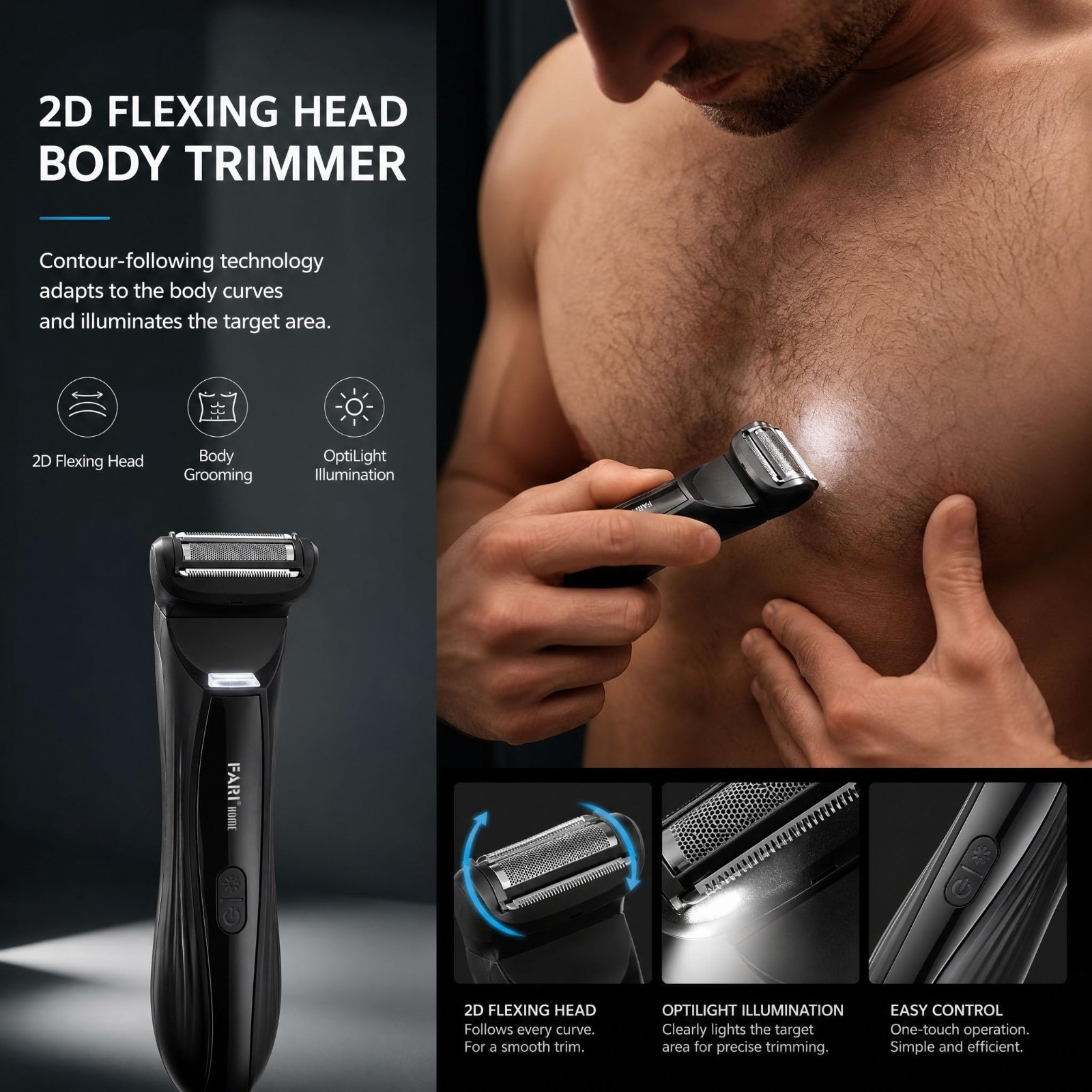 8-in-1 Electric Body & Beard Hair Trimmer, Waterproof Wet/Dry Clipper, LED Light