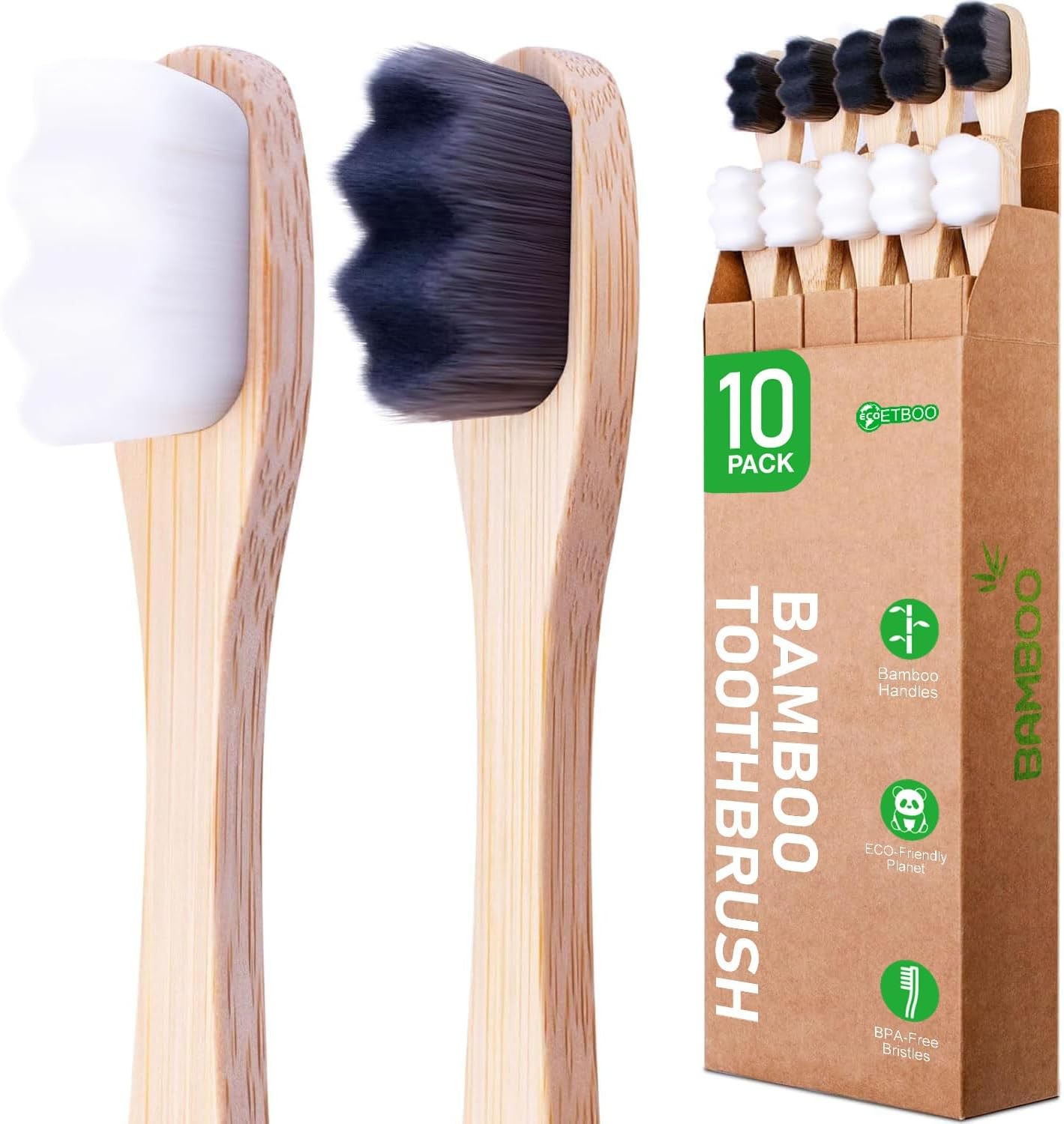 Extra Soft Bristles Bamboo Toothbrushes 10Pack | Nano 20000 Bristles