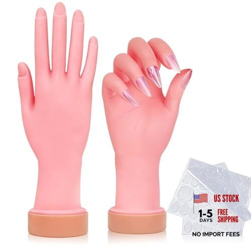 1Pcs Silicone Practice Hand for Nail Training with 48 Adhesive Tabs, Fake Hand
