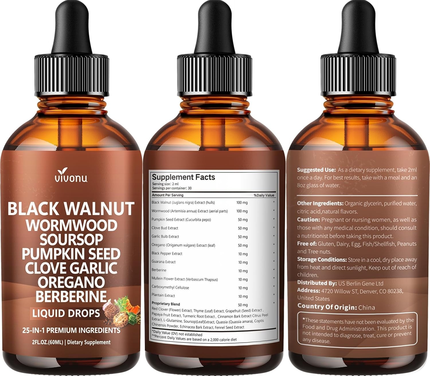 25-in-1 Liposomal Black Walnut Wormwood Clove Tincture, Cleanse for Humans Dr