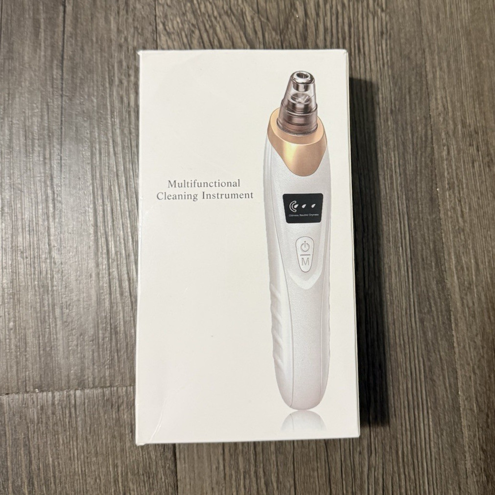 Rechargeable Facial Cleansing Device Kit w/ Tips & USB Cable, White/Gold