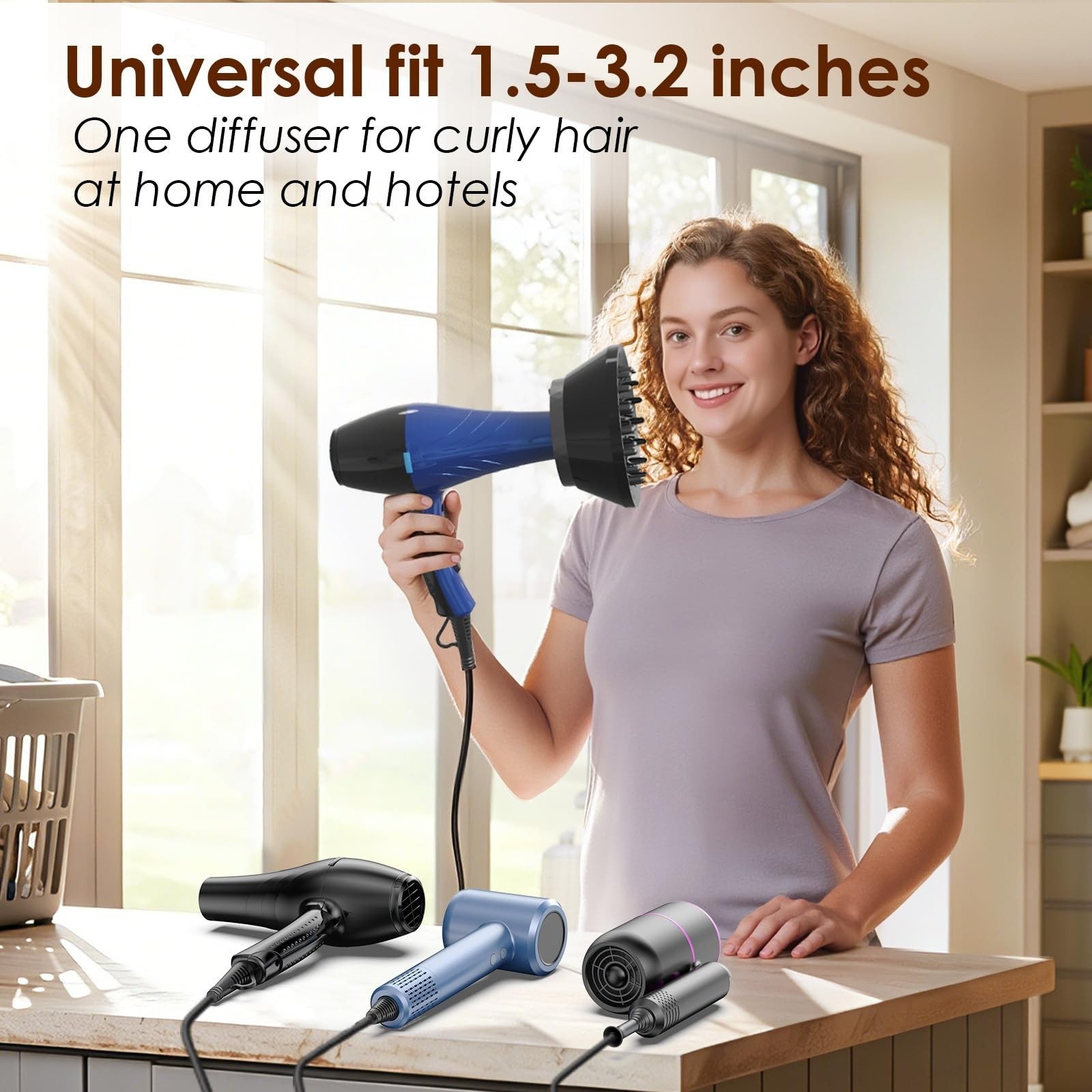Universal Hair Dryer Diffuser Attachment – Collapsible, 24 Prongs for Thick, Cur