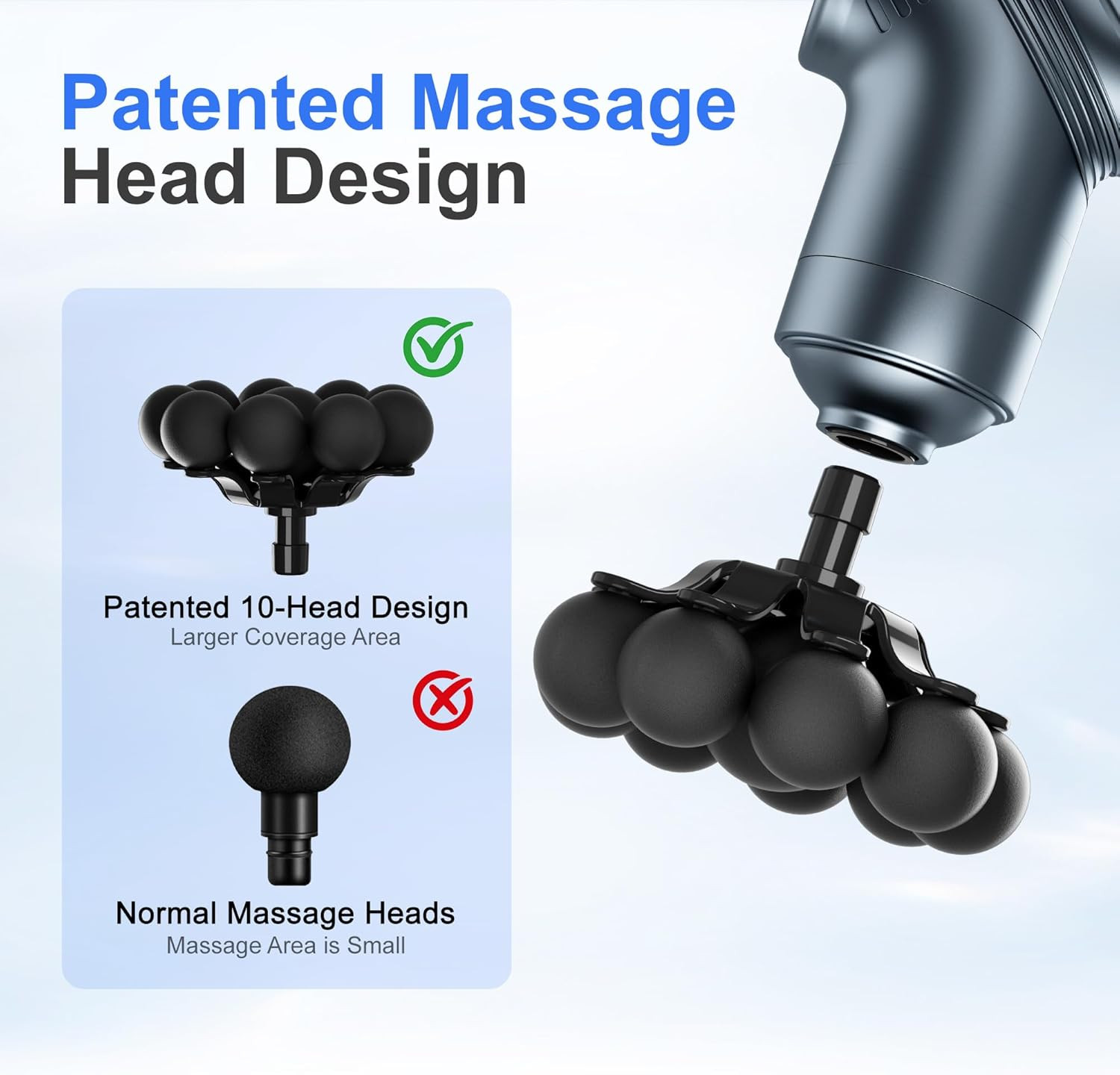 Deep Tissue Massage Gun, Silent Mini Muscle Massager with 9 Heads (Blue)
