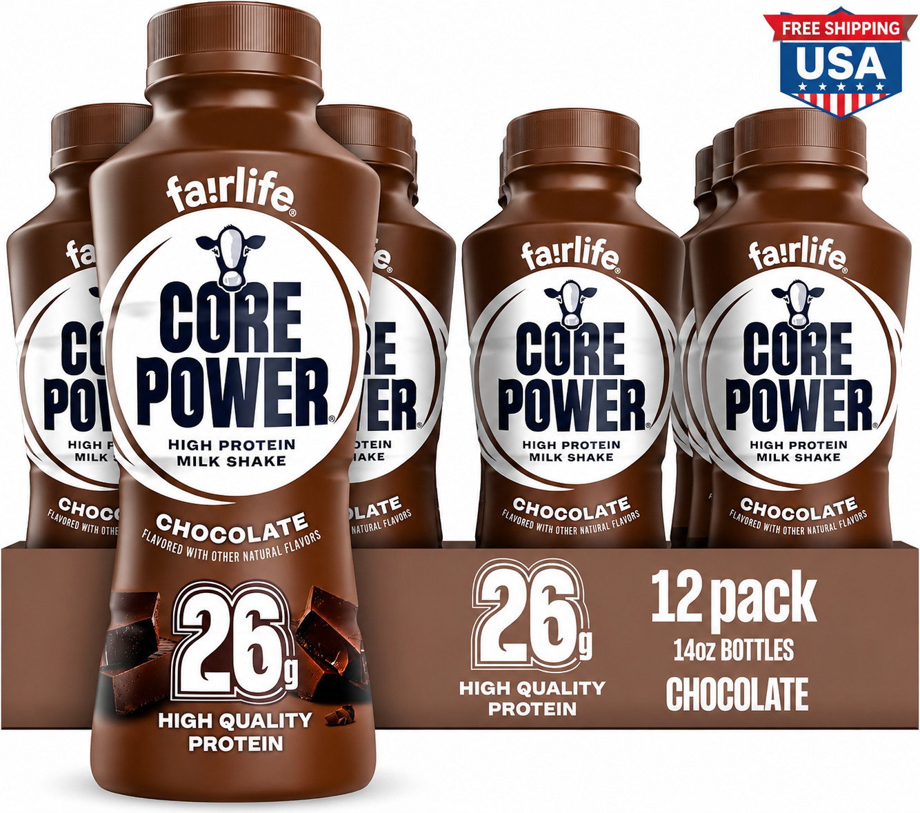 CORE POWER PROTEIN SHAKE CHOCOLATE 26G BOTTLE 14OZ 12 PACK