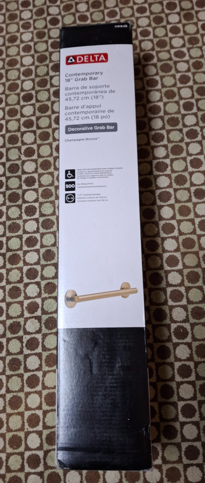 Delta 18″ Shower Grab Bar ADA Safety Handle Champagne Bronze 41818-CZ 450LB