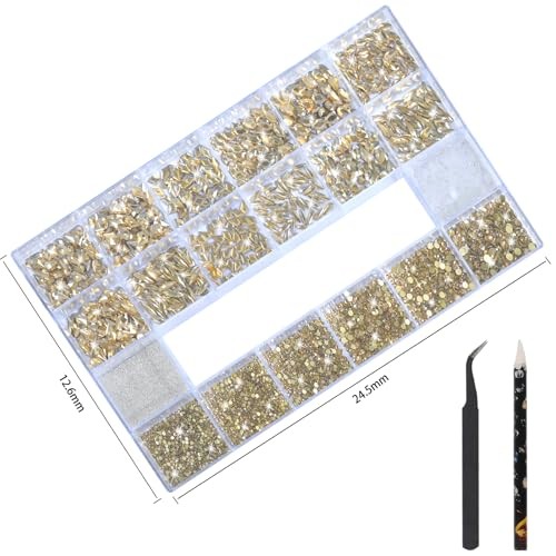 Nail Rhinestones – 3D Multiple Shape Size Gems, Champagne Gold, Manicure
