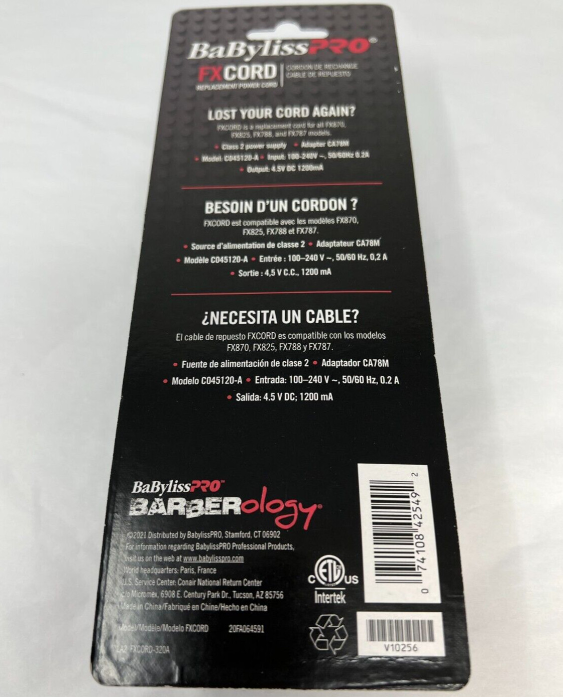 BABYLISS Barberology Replacement Power Cord for FX870, FX820, FX788, FX787 Model