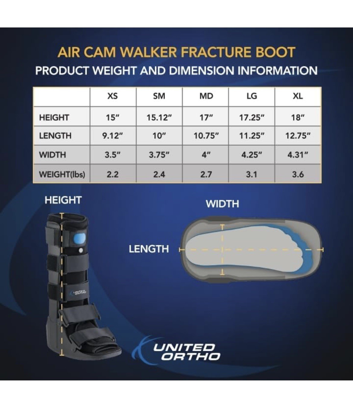 United Ortho Air Cam Walker Fracture Boot, Medium, Black Long Tall Top