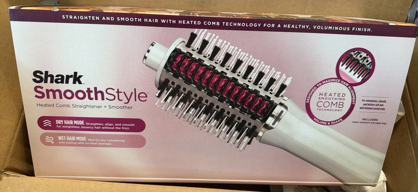 Shark SmoothStyle Heated Comb Straightener +Smoother, Wet & Dry, NIB, +mat & bag