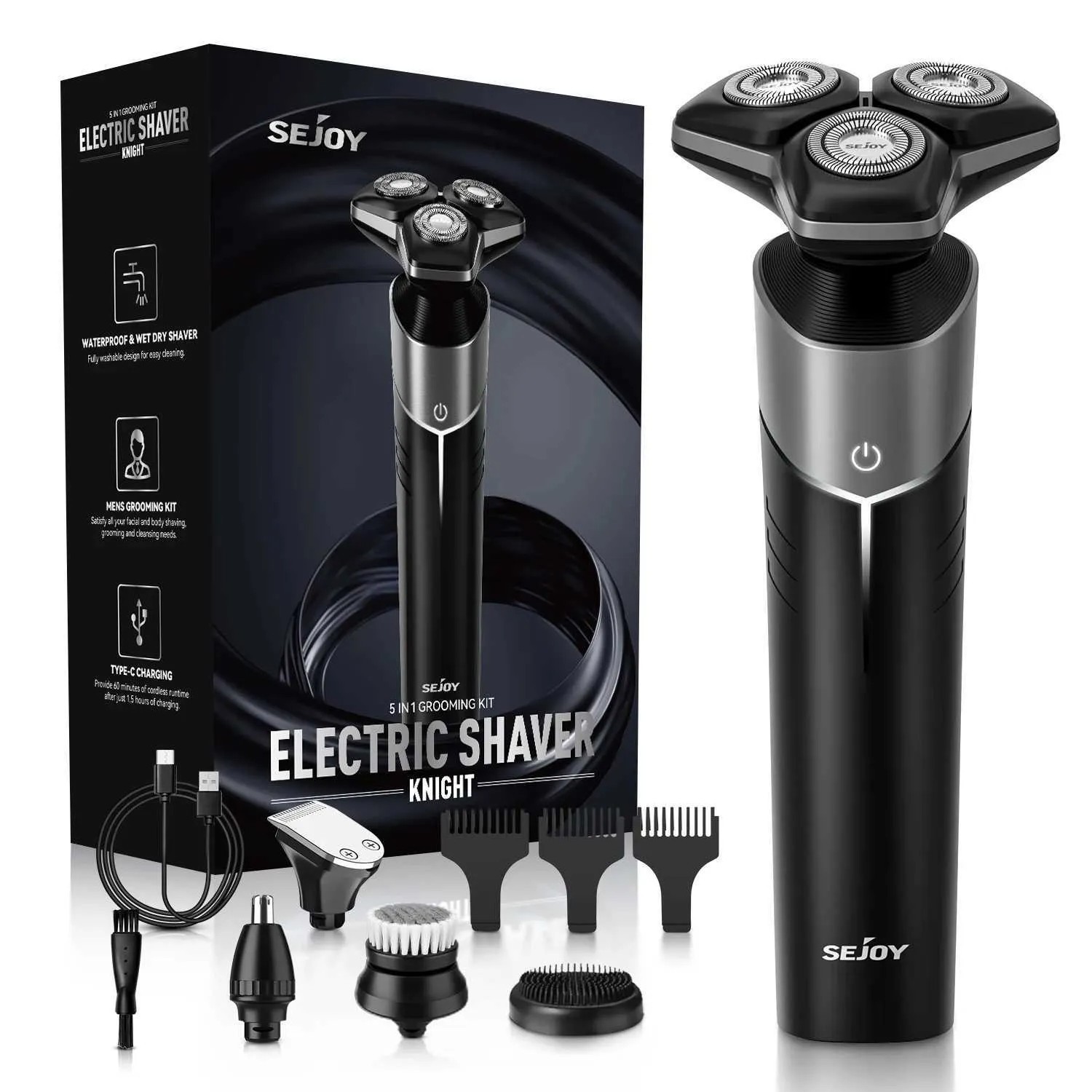 SEJOY Knight 5-in-1 Electric Shaver Multi-Function Waterproof USB Charging – New