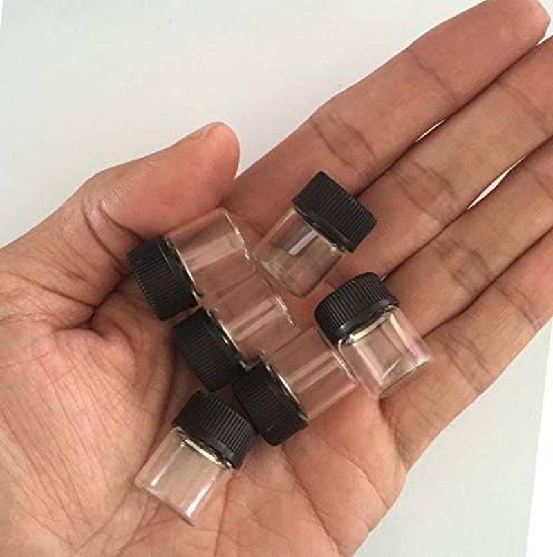 100PCS 1ML 1/4 Dram Mini Clear Glass Essential Oils Sample Bottles with Black Ca