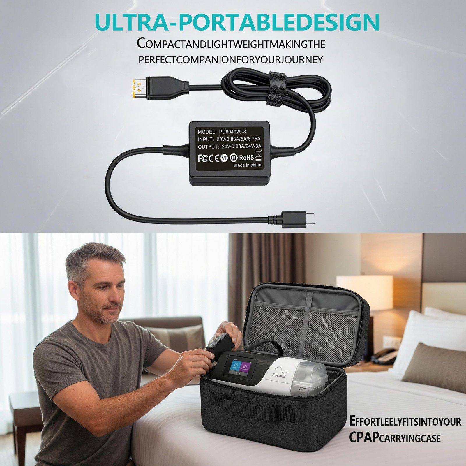 USB C PD Power Cable for ResMed AirSense 11 AirMini 65W Battery Backup