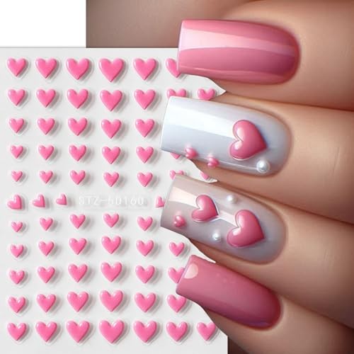 4Pcs Valentine’s Nail Art Stickers Decal – 5D Embossed Pink Heart-Shaped Nail