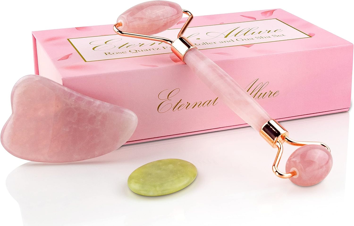Rose Quartz Face Roller & Gua Sha 3-in-1 Jade Roller with Detailed Instructions