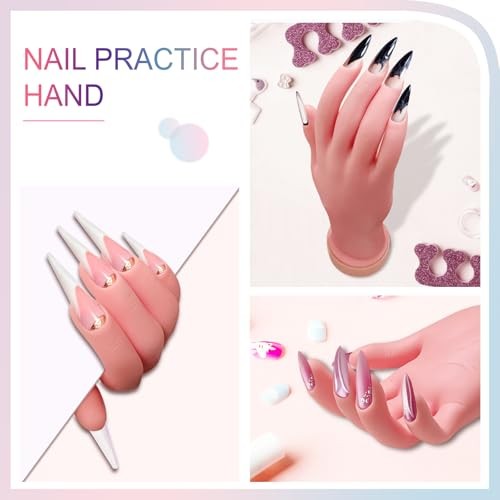 1Pcs Silicone Practice Hand for Nail Training with 48 Adhesive Tabs, Fake Hand