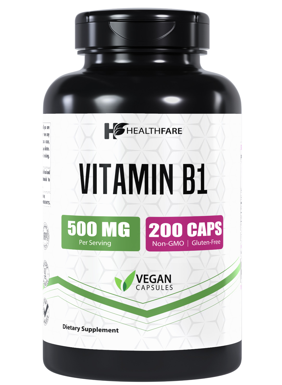 Healthfare Vitamin B1 500mg 200 Vegan Capsule Thiamine Supplement Overall Health