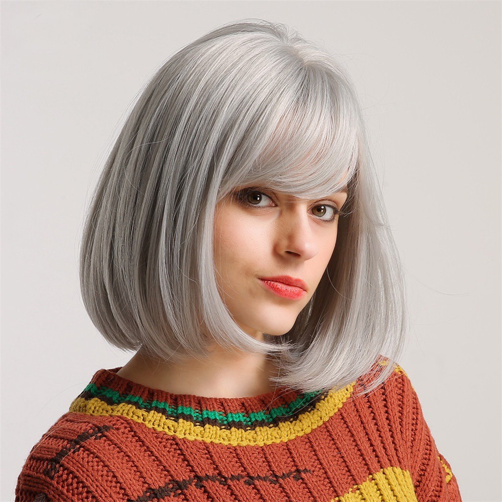 Women Multi Colored Shoulder Length Straight Bob Daily Party Synthetic Full Wig